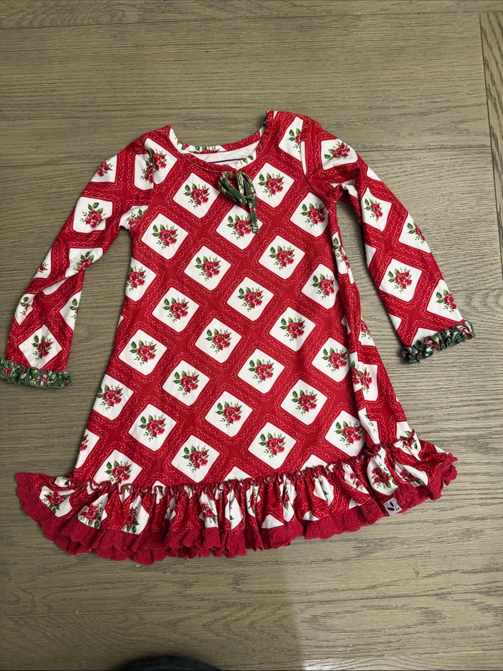 SweetHoney Red and White Floral Diamond-Print Nightgown
